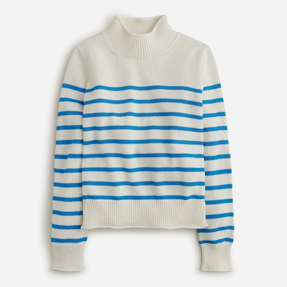 J Crew New Heritage “Rollneck” Sweater White Blue Stripe Size L - Picture 5 of 11